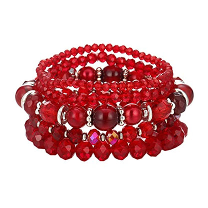 Noessla Beaded Boho Stretch Bracelet Colorful Stackable Crystal Beads Bracelets Trendy Costume Jewelry Mothers Day Gifts for Women - color: 21-Red