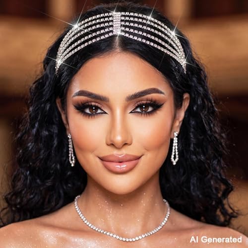 GORTIN Rhinestones Head Chain Crystal Headband Headpiece Sparkle Bridal Wedding Hair Chain Prom Hair Accessories for Women (Silver) - color: Silver