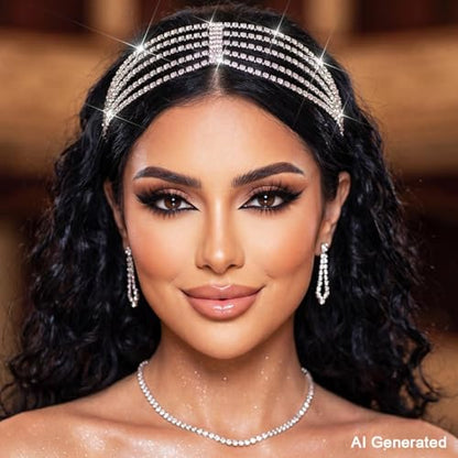 GORTIN Rhinestones Head Chain Crystal Headband Headpiece Sparkle Bridal Wedding Hair Chain Prom Hair Accessories for Women (Silver) - color: Silver