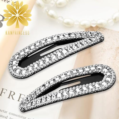 KANPRINCESS 2PCS Rhinestone Hair Clips,Snap Hair Accessories,Decorative Hair Clips,Rhinestone Barrettes For Women Girls(SET14)