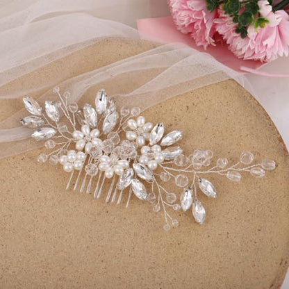 Bride Wedding Hair Comb, Pearl Flower Hair Piece Accessories | Wedding Party Decorative, Hair Ornament for Women, Valentine's Day gift, birthday gift, will not fade, daily matching
