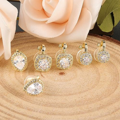 ALEXCRAFT Gold Clip On Earrings 3 Pairs Small Earing Non Pierced for Women - color: Gold Pave