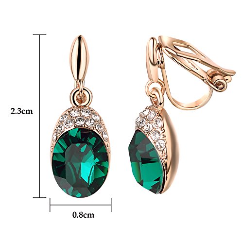 Yoursfs Wedding Clip on Earrings For Women 18K Gold Plated Halo Big Austrian Crystal Dangle Earring Birdal Jewelry - color: Green