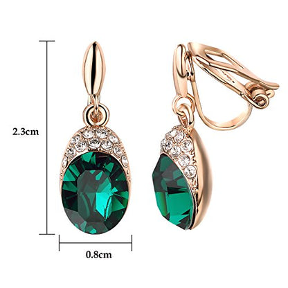 Yoursfs Wedding Clip on Earrings For Women 18K Gold Plated Halo Big Austrian Crystal Dangle Earring Birdal Jewelry - color: Green