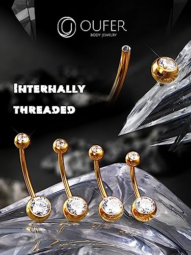 OUFER Titanium Belly Button Rings, Internally Threaded Belly Ring, Round CZ Navel Rings for Women Men - color: Gold, size: 1.6*16MM