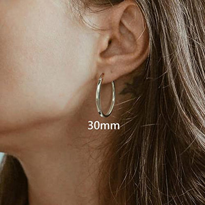 18K Gold Plated Hoop Earrings - 925 Sterling Silver Hoop Earrings Womens Hypoallergenic Hoops | Square Tube Hoop Earrings for Women 15mm/20mm/30mm/40mm - color: Silver 30mm