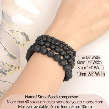 LPBeads Handmade Natural Gemstone Stretch Elastic Bracelet Healing Crystal Round Stone Beads Jewelry Gifts for Women Men - color: Black Lava, size: 10mm