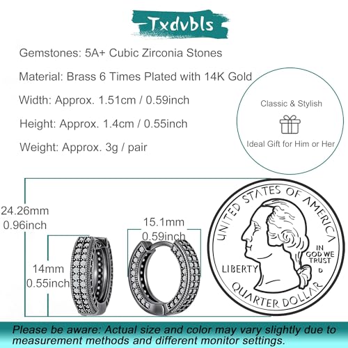 Hoop Earrings for Men - 14K Gold Plated Cartilage Huggie Earrings | Cubic Zirconia, Lightweight, CZ Inlaid, Hypoallergenic for Sensitive Ears, Mens jewelry Gift for Him - style: Black Hoop