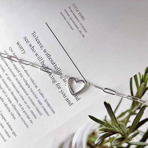 Airmb Heart Necklace for Women Gold/Silver Plated Trendy Heart Choker Lover Pendant Hypoallergenic Fashion Gold/Silver Necklace for Women Love Jewelry Gift for Women Girlfriend - color: Paperclip Open Heart-Silver