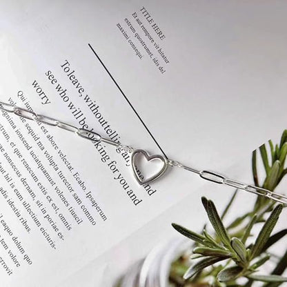 Airmb Heart Necklace for Women Gold/Silver Plated Trendy Heart Choker Lover Pendant Hypoallergenic Fashion Gold/Silver Necklace for Women Love Jewelry Gift for Women Girlfriend - color: Paperclip Open Heart-Silver