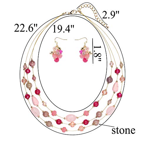 Coiris 3 Layers Illusion Wire Beaded Statement 19.5" Necklace for Women - color: N0005-Pink Mix