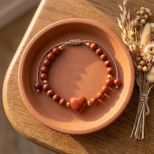 Heart Crystal Bracelet,Natural Gemstone Healing Bead Bracelet | Handmade Jewelry Gifts for Women Men,Graduation Gift for Her - color: Red Stone Bracelet