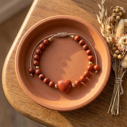 Heart Crystal Bracelet,Natural Gemstone Healing Bead Bracelet | Handmade Jewelry Gifts for Women Men,Graduation Gift for Her - color: Red Stone Bracelet