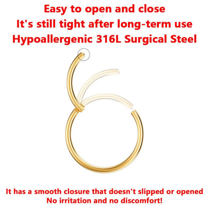 AMASIS Nose Rings and Nose Studs Set, Stainless Steel Hinged Nose Hoops and CZ Studs, Select Sizes and Styles for Nostril Septum Cartilage Piercing Jewelry - color: Gold, size: 2-Piece Hoops,20Gauge,6mm