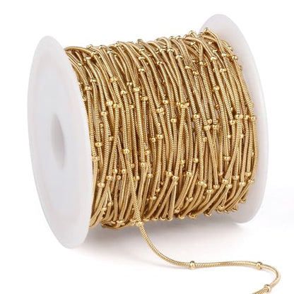 33FT 1mm Gold Snake Chain Roll Gold Satellite Chain Bulk for Jewelry Making | 18K Gold Plated Stainless Steel Beaded Round Snake Chain Spool for DIY Craft Necklace - color: Small Beads Gold Satellite Snake Chains