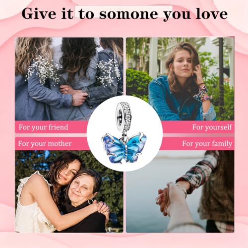 925 Sterling Silver Charms Pendants Mom Heart Dog koi fish Sea Turtle Football Charms for bracelet Pendants Beads Mom Sister Wife Family, Friends, Birthday gifts - style: Blue Butterfly Pendant