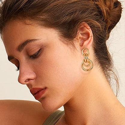 Gold Chunky Earrings for Women Geometric Knot Link Drop Dangle Earrings 14K Gold Plated Statement Earrings Trendy Gold Jewelry - color: Style 4