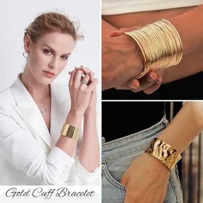 RIOSO 4 Pcs Cuff Bracelets for Women Statement Thick Chunky Cuffs Bangle Bracelet