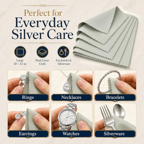 Bonison 3 Pack Large Silver Polishing Cloth – 10"x12" Jewelry Cleaning Cloth & Multi-Layer Jewelry Polishing Cloth for Silver, Gold, Diamond, Platinum, Coins, Watches, Gemstones（Gray） - color: Set of 3 Cloths (Grey)