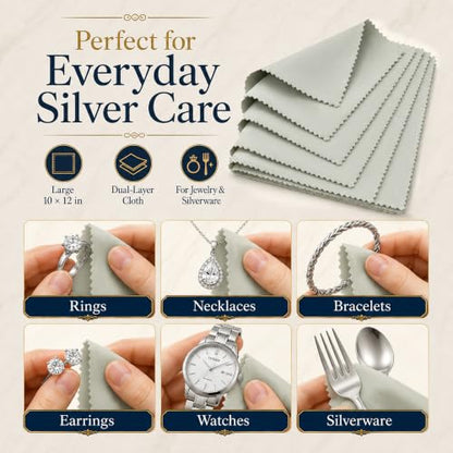 Bonison 3 Pack Large Silver Polishing Cloth – 10"x12" Jewelry Cleaning Cloth & Multi-Layer Jewelry Polishing Cloth for Silver, Gold, Diamond, Platinum, Coins, Watches, Gemstones（Gray） - color: Set of 3 Cloths (Grey)