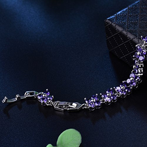 GULICX Fashion Tennis Bracelet for Women Cubic Zirconia Crystal Flower Multicolor Bracelet - color: Silver