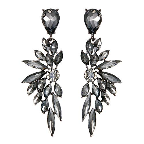 Women's Wedding Bridal Earrings Prom Dangle Earring | Shiny Crystal Teardrop Multi Marquise Cluster for Bride Bridesmaid Bling Jewelry Costume Party Accessories - color: 08-Grey Black-Tone
