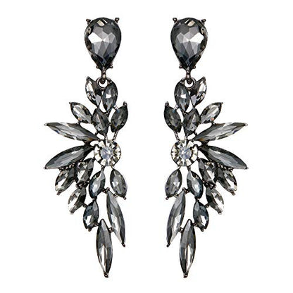Women's Wedding Bridal Earrings Prom Dangle Earring | Shiny Crystal Teardrop Multi Marquise Cluster for Bride Bridesmaid Bling Jewelry Costume Party Accessories - color: 08-Grey Black-Tone