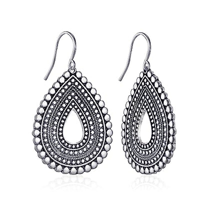 Antique Gold Hammered Disc Drop Earrings Boho Earrings with Two Tone Jewelry Gift - color: AMZ-EH21322A