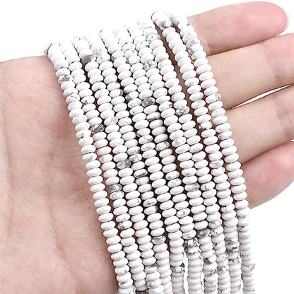 BEADIA Natural White Howlite Spacer Beads Caps Rondelle Disk Loose Beads for Beading Jewelry Making 4mmx2mm 38cm - color: White Howlite, size: Rondelle Disk 4mm x 2mm
