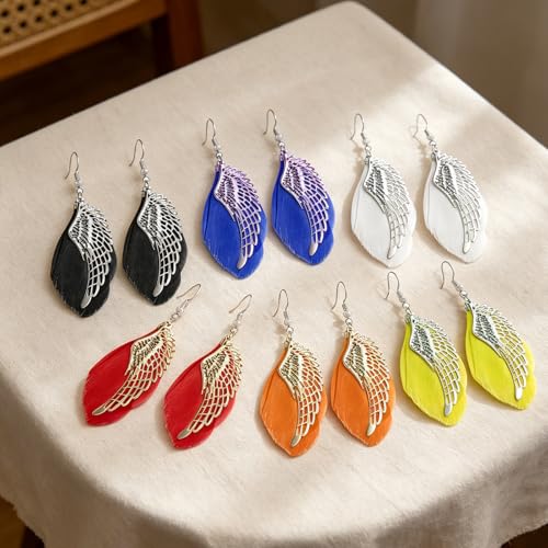 6 Pairs Feather Earrings for Women Lightweight Boho Angel Wing Fairy Feather Earrings Bohemian Handmade Jewelry