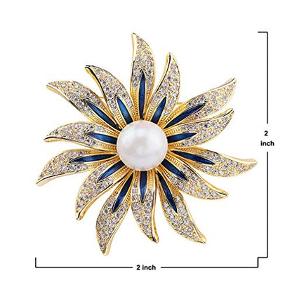 Brooch Pins for Women Girls Fashion Flower Crystal Rhinestone Pearl Jewelry - color: Color 7