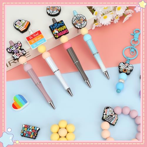 12pcs Inspirational Silicone Focal Beads for Pens | Focal Beads for Keychain Making,Pens,Bracelet,Necklace Crafts,Bulk Silicone Beads for DIY（Inspirational Style） - color: Inspirational Style