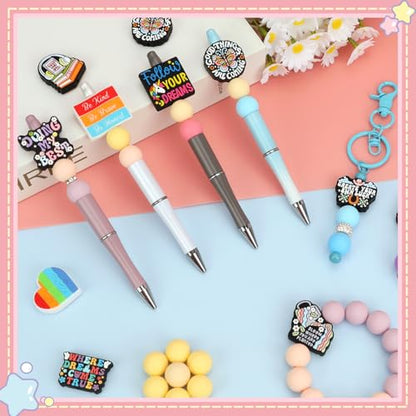 12pcs Inspirational Silicone Focal Beads for Pens | Focal Beads for Keychain Making,Pens,Bracelet,Necklace Crafts,Bulk Silicone Beads for DIY（Inspirational Style） - color: Inspirational Style