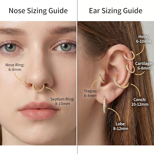 Staligue Nose Hoop ring - 316L Surgical Steel Nose Ring 16/18/20G Hinged Diamond Nose Ring Hoop Septum Clicker Rings Cartilage Earring Helix Rook Tragus Daith Piercing Jewelry for Women 6MM/8MM/10MM/12MM - color: Gold, size: 16G-6MM