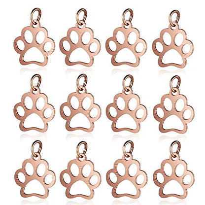 10pcs Stainless Steel Dog Paw Print Charm Pendant Animal Footprint Jewelry Finding Pendant for Jewelry Making DIY - color: Rose Gold Color