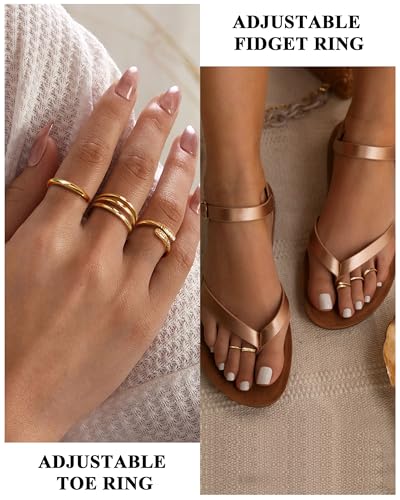 Hypoallergenic Flat Back Earrings Cartilage Earring Stacks for Sensitive Ears - Toe Rings for Women 14K Gold Filled Simple Hug CZ Triple Open Band Rings