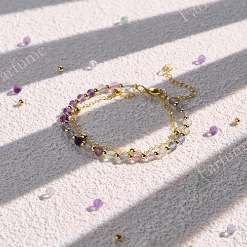 Farfume Crystal Beaded Bracelets for Women 4mm Natural Stone Jewelry Gifts | Natural Beads Gemstone,Handmade,Helper Tool,Yoga Protection,Hypoallergenic,Durability Wear - color: Rainbow Fluorite-mental clarity