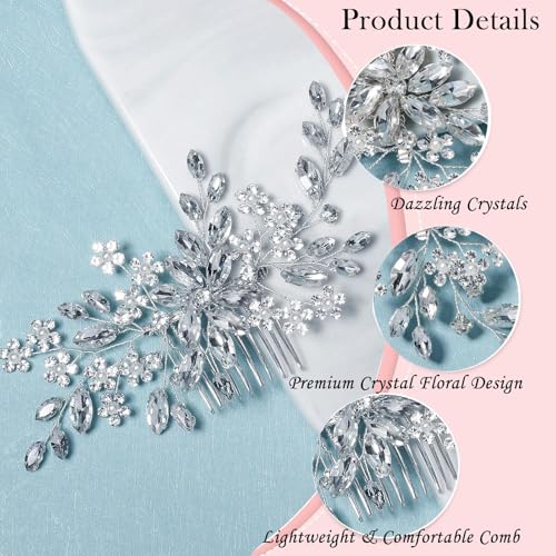 6 pcs Wedding Hair Accessories Bridal Hair Pins Silver Rhinestone with Pearls Hair Pieces for Brides Women Girls - color: Silver B