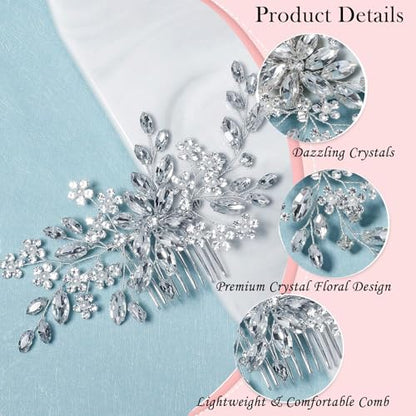6 pcs Wedding Hair Accessories Bridal Hair Pins Silver Rhinestone with Pearls Hair Pieces for Brides Women Girls - color: Silver B