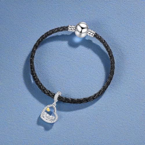 Mother Daughter Elephant Dangle Charm for Euroepan Bracelet Women Gift | cute wildlife ainmal charm,gold heart,family pendant,motherly love,push present,comptaible with Pandora bracelet necklace - style: Mother Daughter Elephant