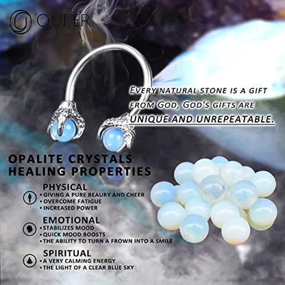OUFER 316L Surgical Steel Circular Earrings Two White Opals Surrounded by Dragon Claws Cartilage Earing Ear Body Piercing Jewelry Helix Earrings Piercing… - color: Steel Opalite