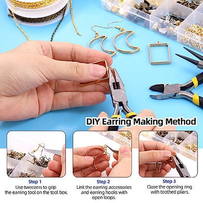 Glarks 1468Pcs Jewelry Making Supplies Kit with Pliers, Findings, Beading String for Repair, Making and Beading - size: 1468pcs