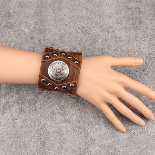 Jeilwiy Punk Leather Wristbands for Men Bracelets Handmade Wide Cuff Bangle Braided Jewelry Black Brown Adjustable - Punk Father's Gifts - color: 02 Leather Cuff Bracelet Brown
