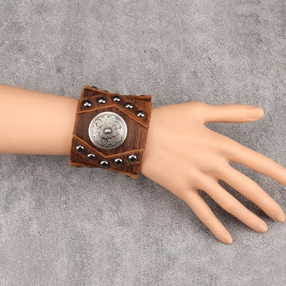 Jeilwiy Punk Leather Wristbands for Men Bracelets Handmade Wide Cuff Bangle Braided Jewelry Black Brown Adjustable - Punk Father's Gifts - color: 02 Leather Cuff Bracelet Brown
