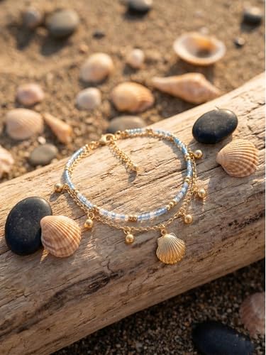 Shells Ankle Bracelets for Women Waterproof Boho Summer Beach Jewelry Trendy Dainty 14K Gold layered Shell Anklet Foot Jewelry Gifts
