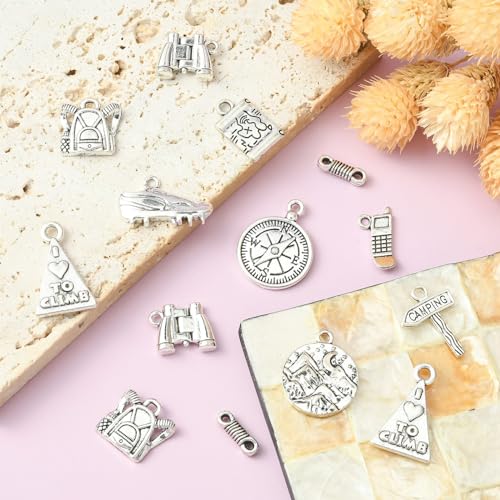 LiQunSweet 50 Pcs 10 Styles Camping Climb Mountain Climbing Boot Charms Hiking Bag Charms for Jewelry Making DIY Craft - color: Mountain Climbing Charm_10 Styles