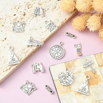 LiQunSweet 50 Pcs 10 Styles Camping Climb Mountain Climbing Boot Charms Hiking Bag Charms for Jewelry Making DIY Craft - color: Mountain Climbing Charm_10 Styles