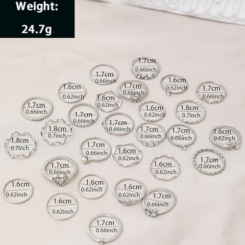Gold Rings for Women Non Tarnish Stackable Rhinestone Moon Star Rings Dainty Stacking Pearl Butterfly Midi Pinky Thumb Joint Finger Knuckle Ring Set Gold Non Tarnish Jewelry Gifts Trendy Stuff - color: D Silver Stackable Rings 28Pcs