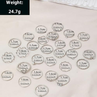 Gold Rings for Women Non Tarnish Stackable Rhinestone Moon Star Rings Dainty Stacking Pearl Butterfly Midi Pinky Thumb Joint Finger Knuckle Ring Set Gold Non Tarnish Jewelry Gifts Trendy Stuff - color: D Silver Stackable Rings 28Pcs