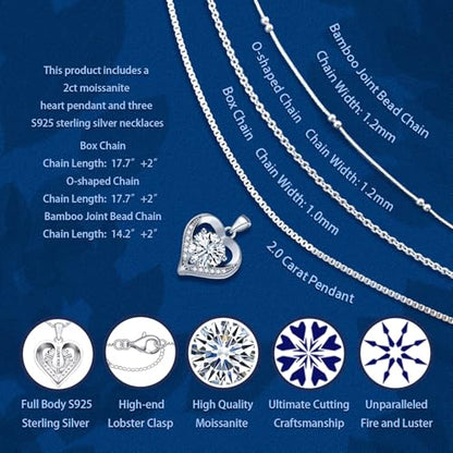 Moissanite Necklace, Women's Diamond Necklace, 'I LOVE YOU' Heart Pendant Necklace, 1-3 Carat Moissanite Pendant, 925 Sterling Silver Electroplated With 18k Gold Necklace, The Best Gift for Wife, Girlfriend, Mother and Daughter. - color: Multi layer neckl